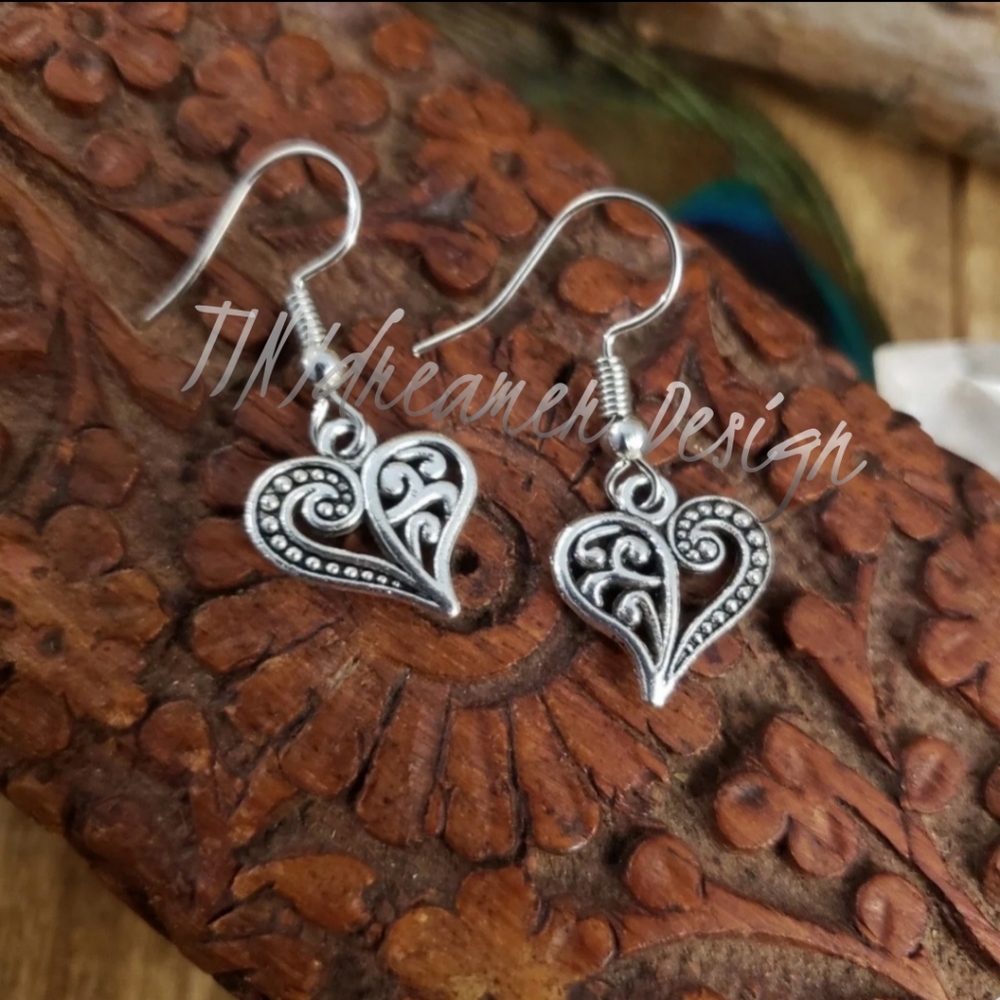 Silver Heart earrings Mothers Day Mom Gift idea Filigree Heart Jewelry